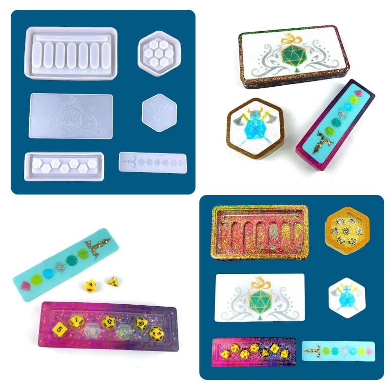 Dice Storage Box Epoxy Resin Mold Rectangular Hexagon Container Silicone Mould DIY Craft Casting Tools