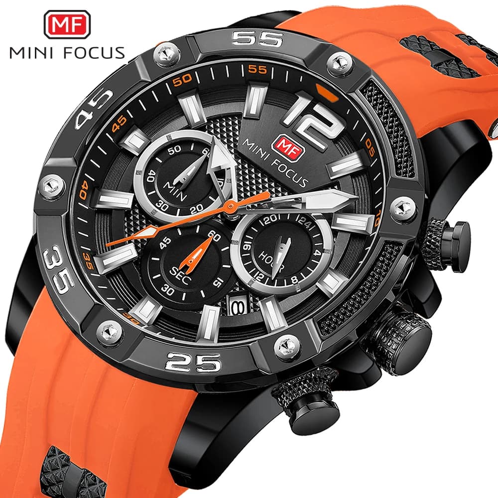 MINI FOCUS Chronograph Watch Brand Luxury Analog Quartz Sport Men Watches Mens Silicone Waterproof Date Fashion WristWatch 0349