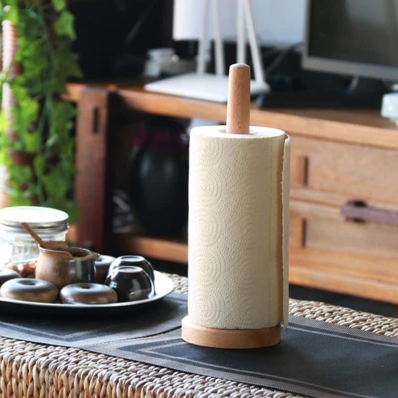 Portarotolo di carta da cucina in rotolo di legno supporto verticale per fazzoletti da bagno vaso di carta usa e getta accessori per la conservazione della toilette da cucina