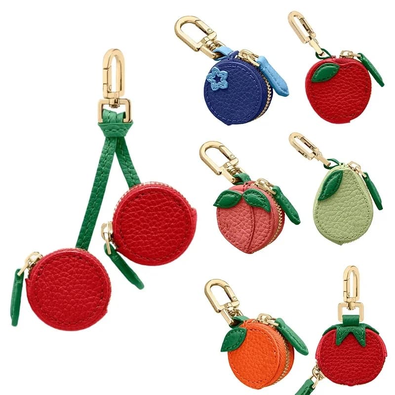 Cherry Blueberry Design Fruit Charm Coin Purse Microfiber Leather Cute Key Chain Mini Pouch Wallet Gift For Girl Women