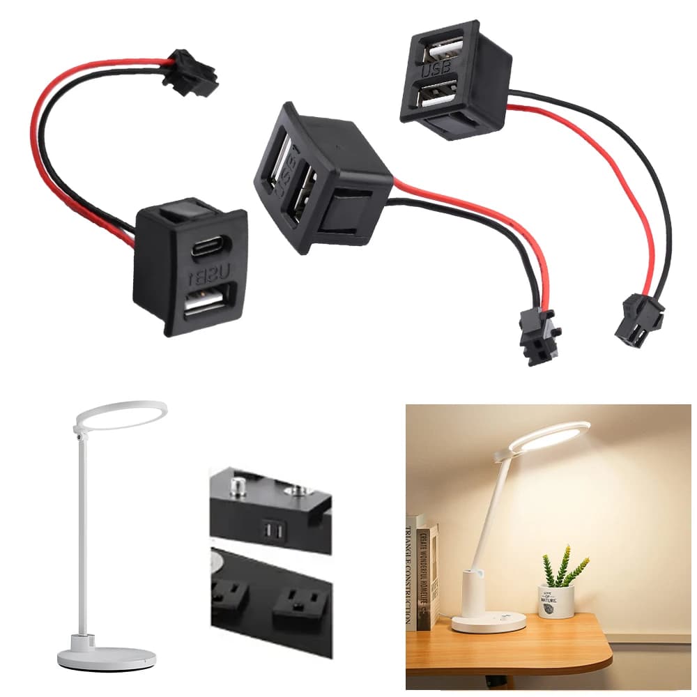 1 PZ Doppio USB Tipo-C Presa di Ricarica Con Cavo Connettore Doppio Strato Femminile Base Alimentazione Spina Per LED Luce Fan Phone