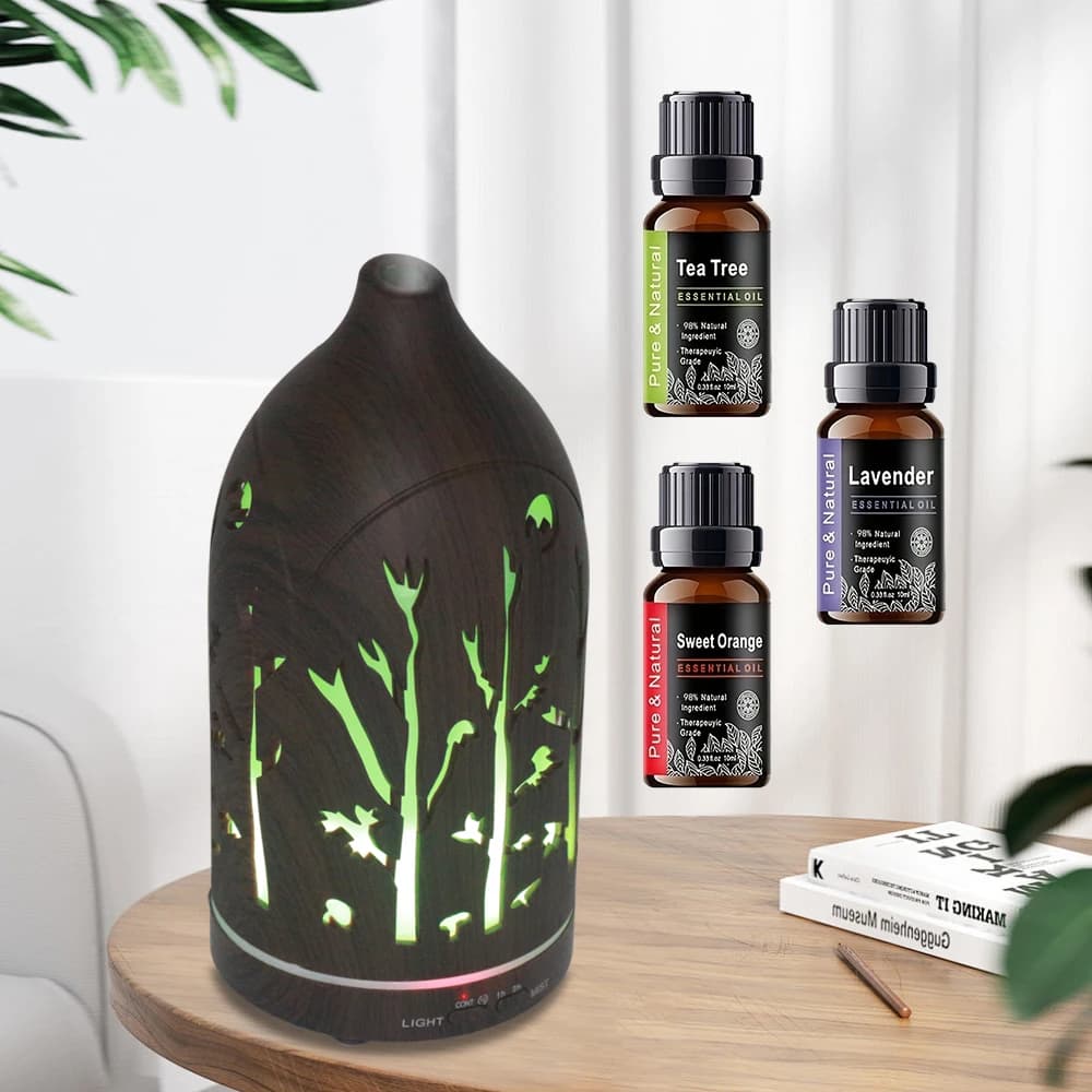 Diffusore di aromaterapia dal design scavato con 3 oli Umidificatore a nebbia fredda da 200 ml Funzionamento silenzioso Spegnimento automatico per il relax dello yoga