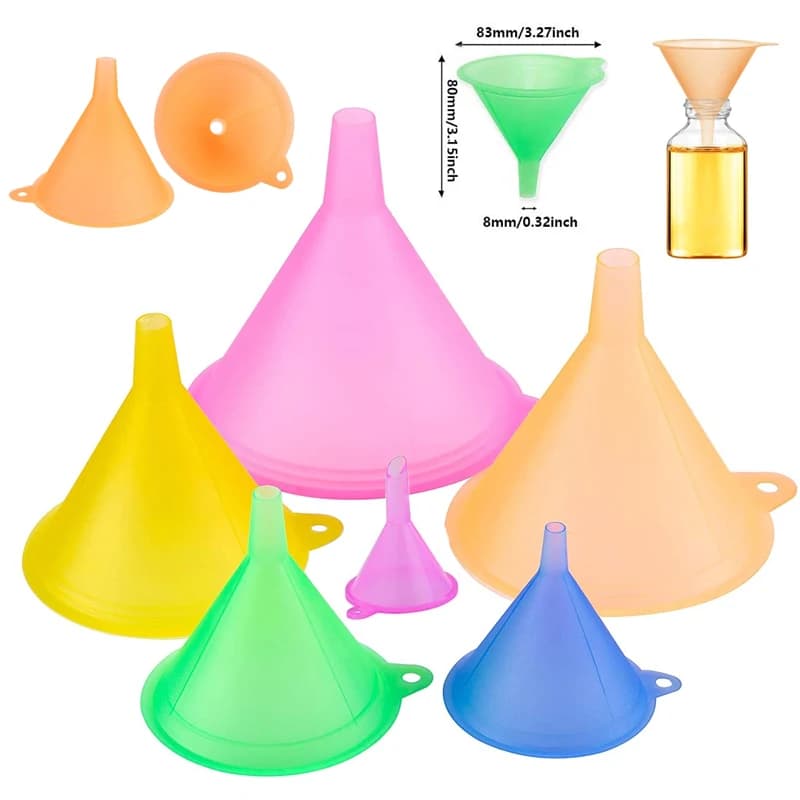 Set di imbuti in plastica semitrasparente multiuso a colori Set di imbuti piccoli da 5/6 pezzi, da utilizzare per riempire bottiglie, lattine, oli essenziali