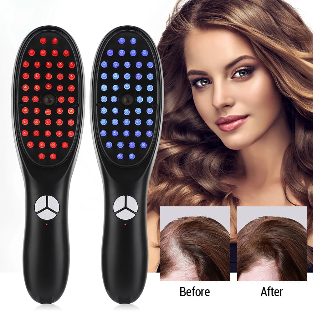 Pettine Massaggiante con Vibrazione e Luce LED Rossa e Blu, Spazzola Spray per Massaggio del Cuoio Capelluto, Strumento Elettrico per la Crescita dei Capelli, Applicatore di Oli Essenziali
