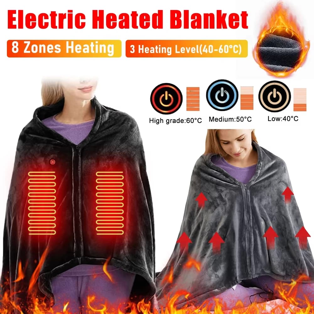 USB Electric Heated Blanket 3 Heating Levels Fleece Heated Blanket Portable Heated Blanket Cape Quickly Heated Cape Pad
