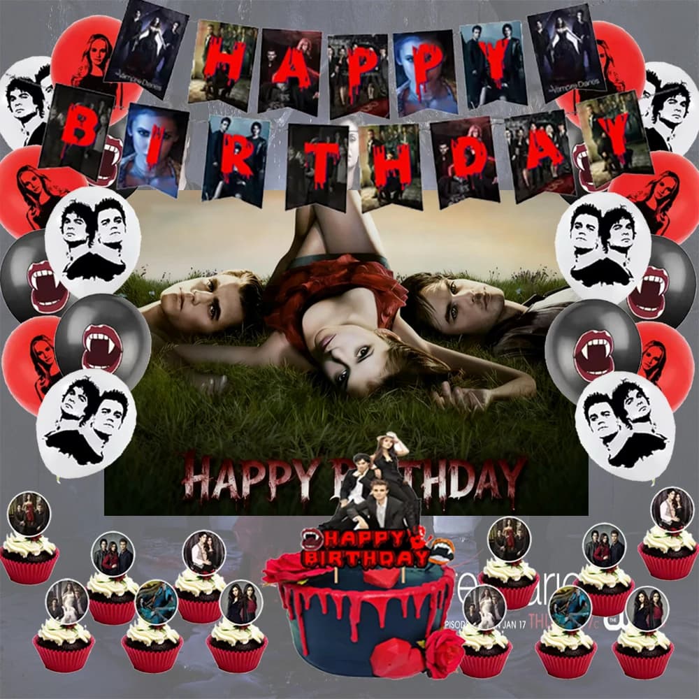 The Vampires-Diaries Tema Forniture per feste di compleanno Decorazione di palloncini da vampiro Banner Sfondo Toppers per torte Regali per bambini per bambini