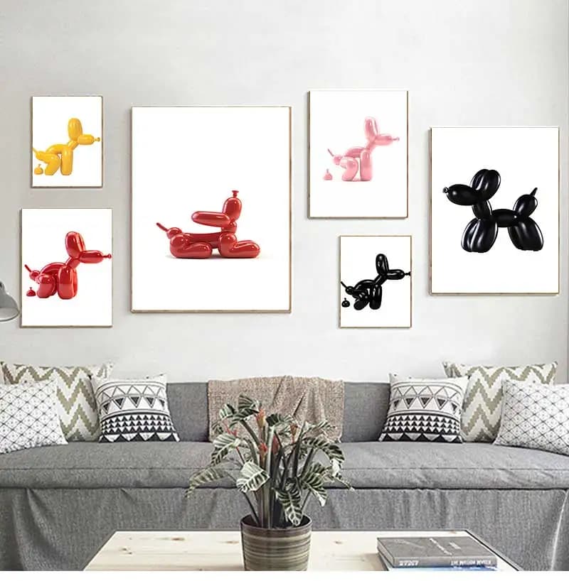 poster per la parete Decorazione della casa Immagine di arte contemporanea Pittura Palloncino Stampa di cani Poster moderno Bagno Toilette Segno