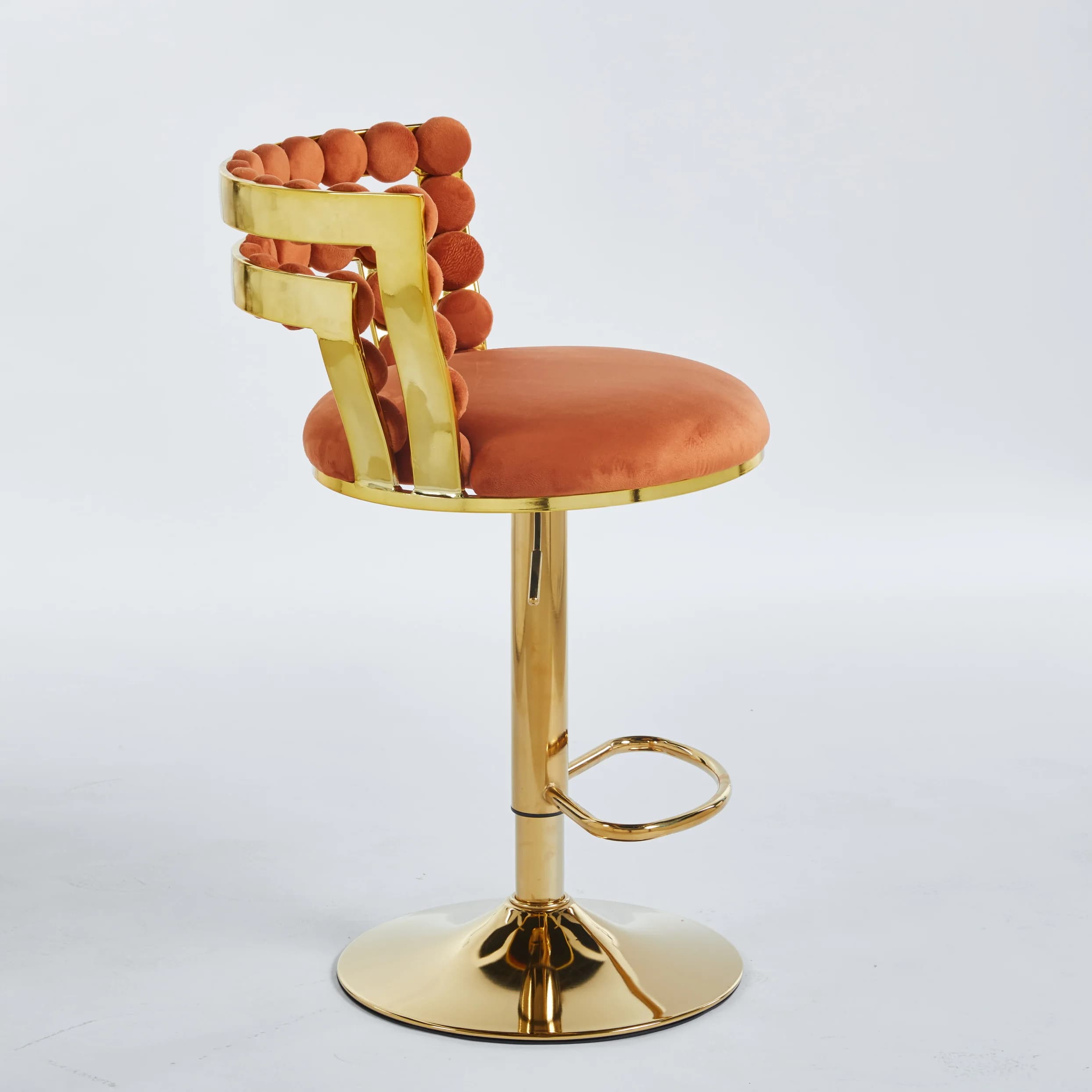 Sedia da bar moderna (set da 2) con gambe in tubo di ferro color dorato, morbidi cuscini e schienale confortevole, adatta per sala da pranzo,