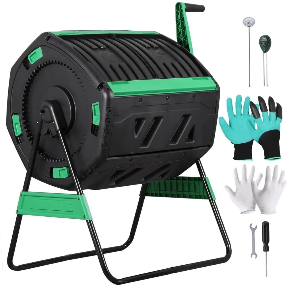 Compostiera a Doppia Camera da 53 Galloni, Contenitore per Compost Ottagonale da Esterno con Termometro, Tester del Terreno e Guanti, Robusta, Personalizzabile