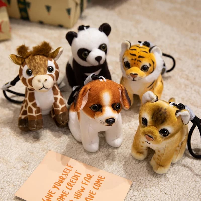 TreasuringU Cartoon Animals Plush Toys Pendant Kawaii Tiger Lion Stuffed Doll Soft Key Chain Cute Giraffe Plushie Christmas Gift
