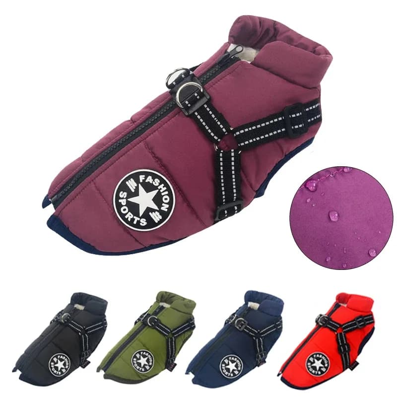 Cappotto impermeabile per cani Giacca invernale calda per Labrador Chihuahua Bulldog francese di razza grande con imbracatura