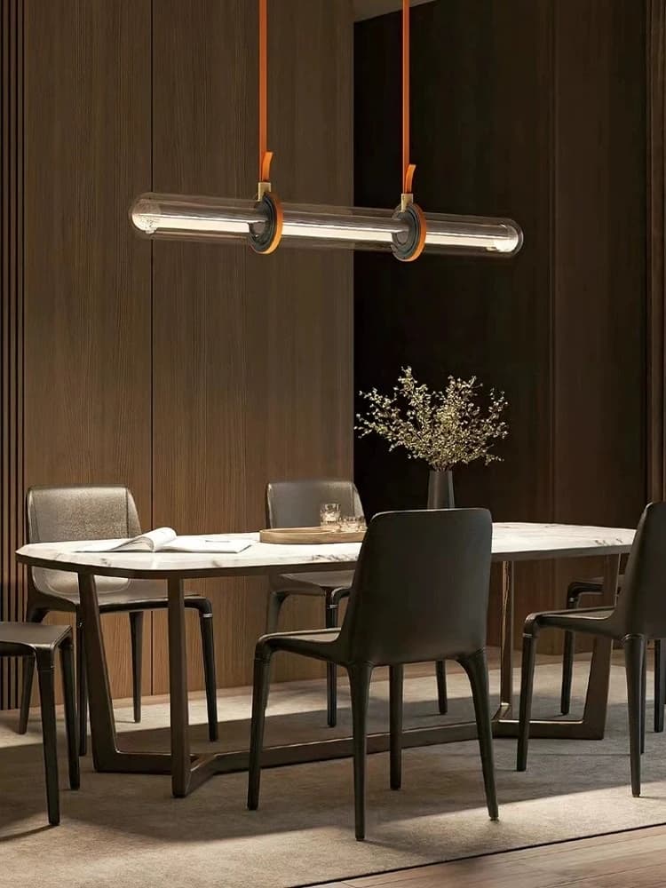 Lampada a striscia lunga per sala da pranzo, soggiorno di lusso leggero, design moderno e minimalista del bar dell'hotel, lampada a sospensione in vetro a cintura di fascia alta