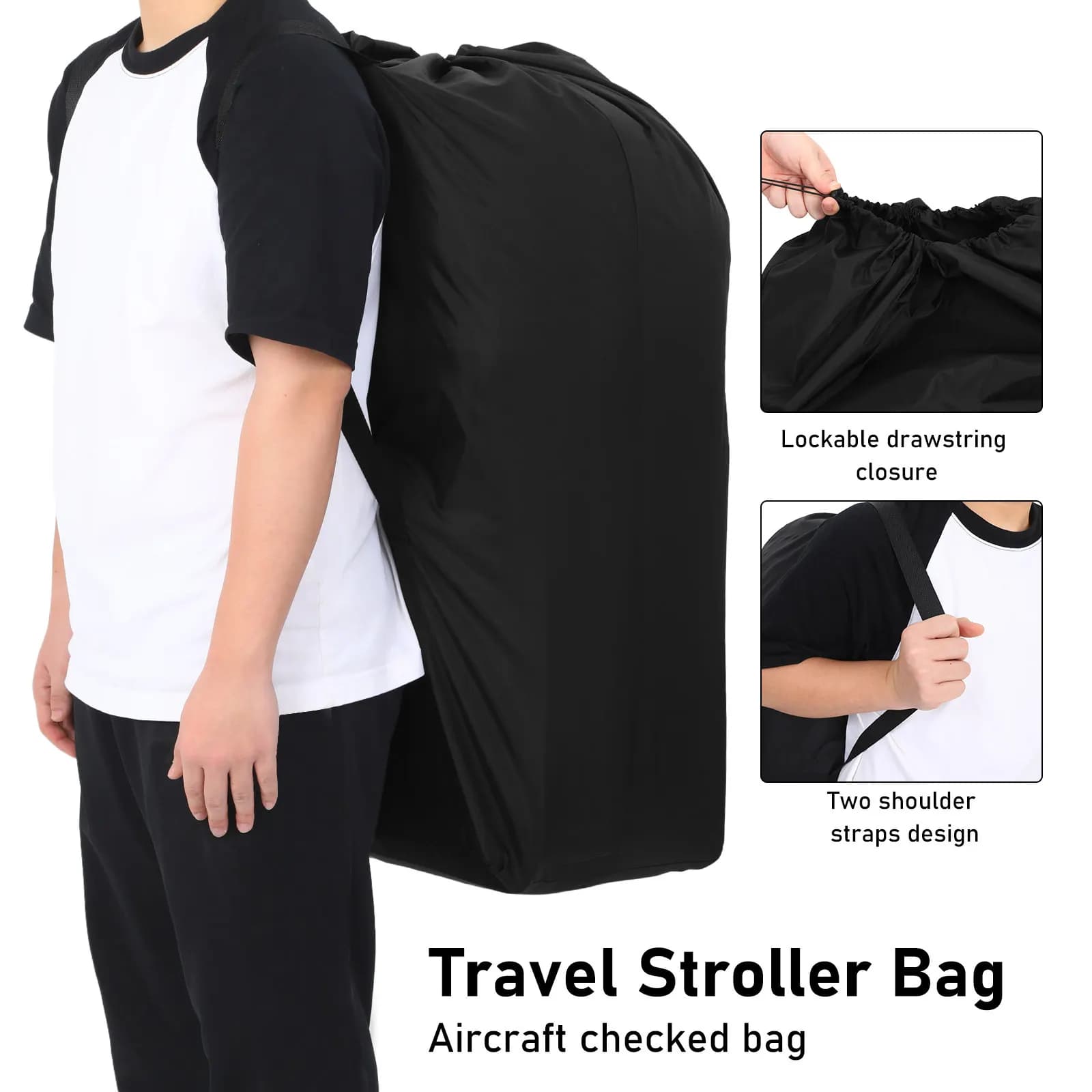 Borsa da Viaggio Nera a Doppia Tracolla per Passeggino, per il Check-in in Cabina Aerea, Custodia Portatile per Passeggino, Viaggi in Auto