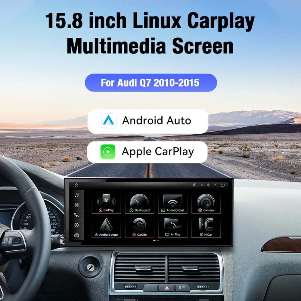 15.8"Linux For Audi Q7 2010‑2015 Vertical Tesla Screen Car Head Unit Stereo GPS Navigation Wireless CarPlay Android Auto DSP