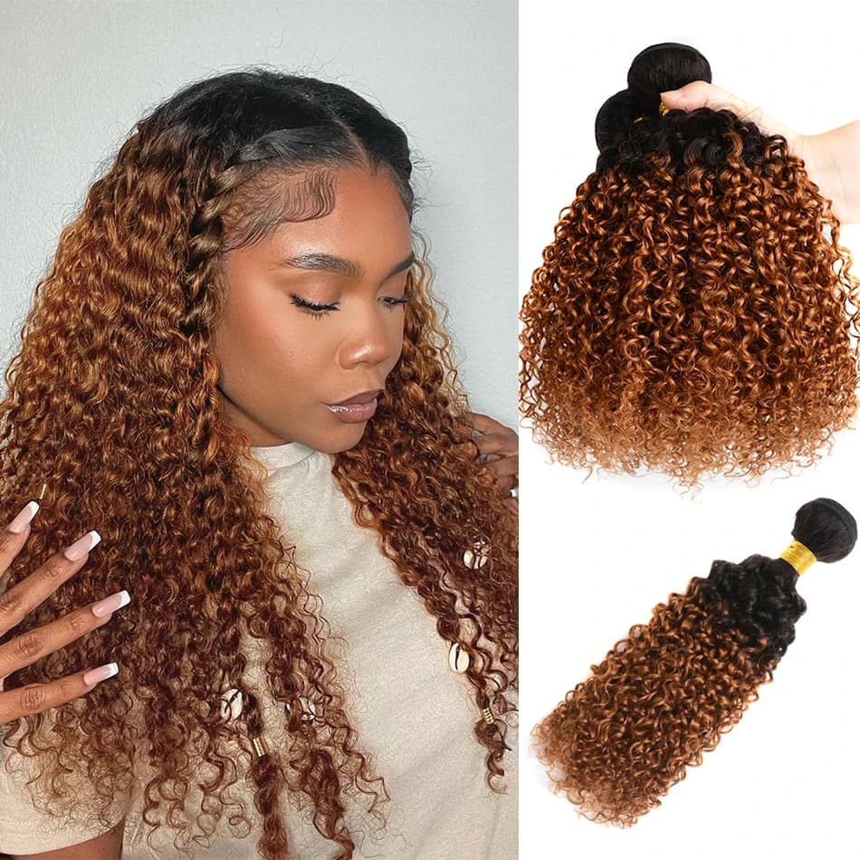 Capelli vergini brasiliani al 100% Ombre 1B 30 fasci di capelli ricci crespi 12A Ombre capelli umani 1/3 pacchi estensioni dei capelli da nero a marrone