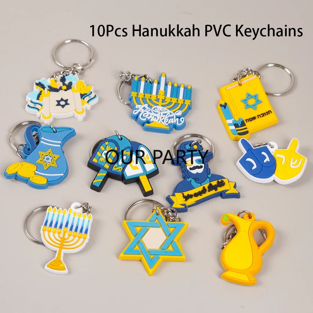 10 pezzi portachiavi in PVC con tema Hanukkah, candela Chanukah, ciondolo per zaino per la decorazione ebraica felice di Hanukkah