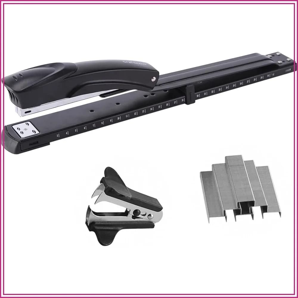 Long Reach Stapler with 2000 Staples & Stapler Remover, Full Strip, 20-25 Sheet Capacity, Built-in Ruler, Adjustable Locking Paper Guide