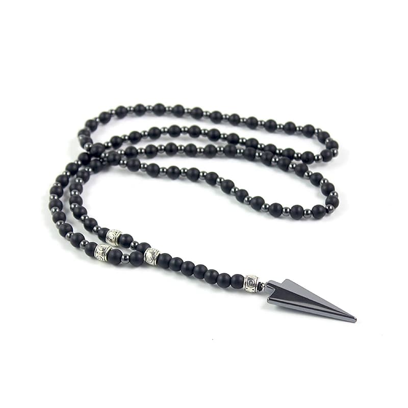 Collana con ciondolo a freccia in ematite di ossidiana nera da 6mm per uomo e donna