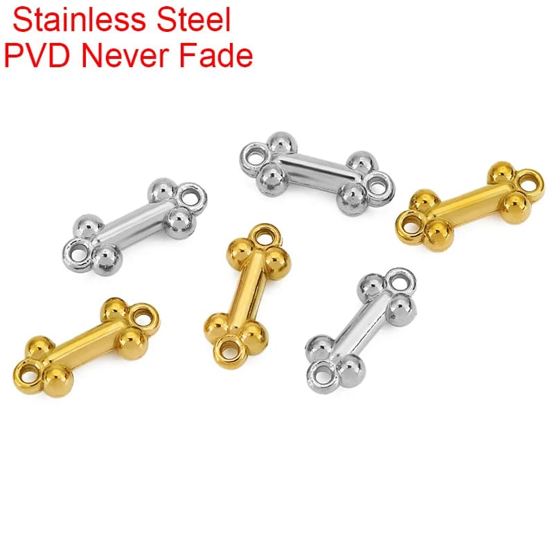 10pcs Stainless Steel Dog Bone Charms Beads 13mm PVD Never Fade Spacer Beads Necklace Connectors For Bracelet Jewelry Making