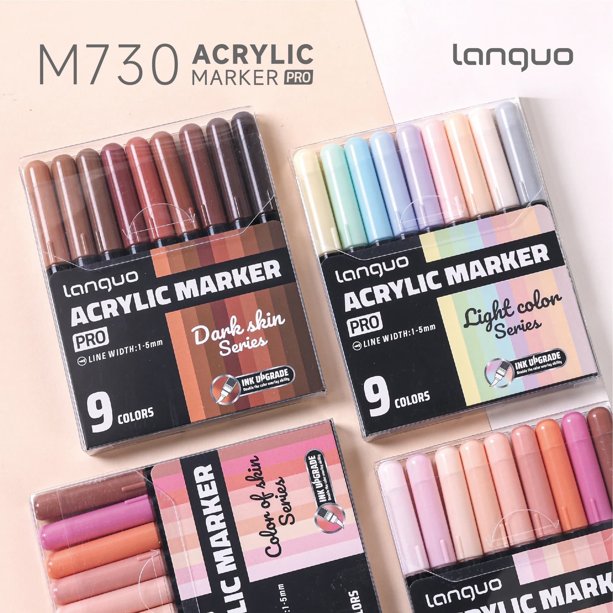 LANGUO Set di 27/9 Pennarelli Acrilici Liquidi per Scrittura, Graffiti, Disegno, Pennelli per Studenti, Penne per Pittura Acrilica PRO