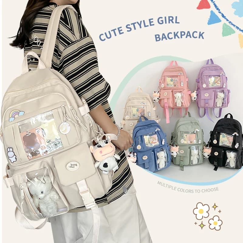 New Cute Nylon Backpack Suitable for Young Girls, Female Students, and Ladies, Multi-Pocket Student Backpack