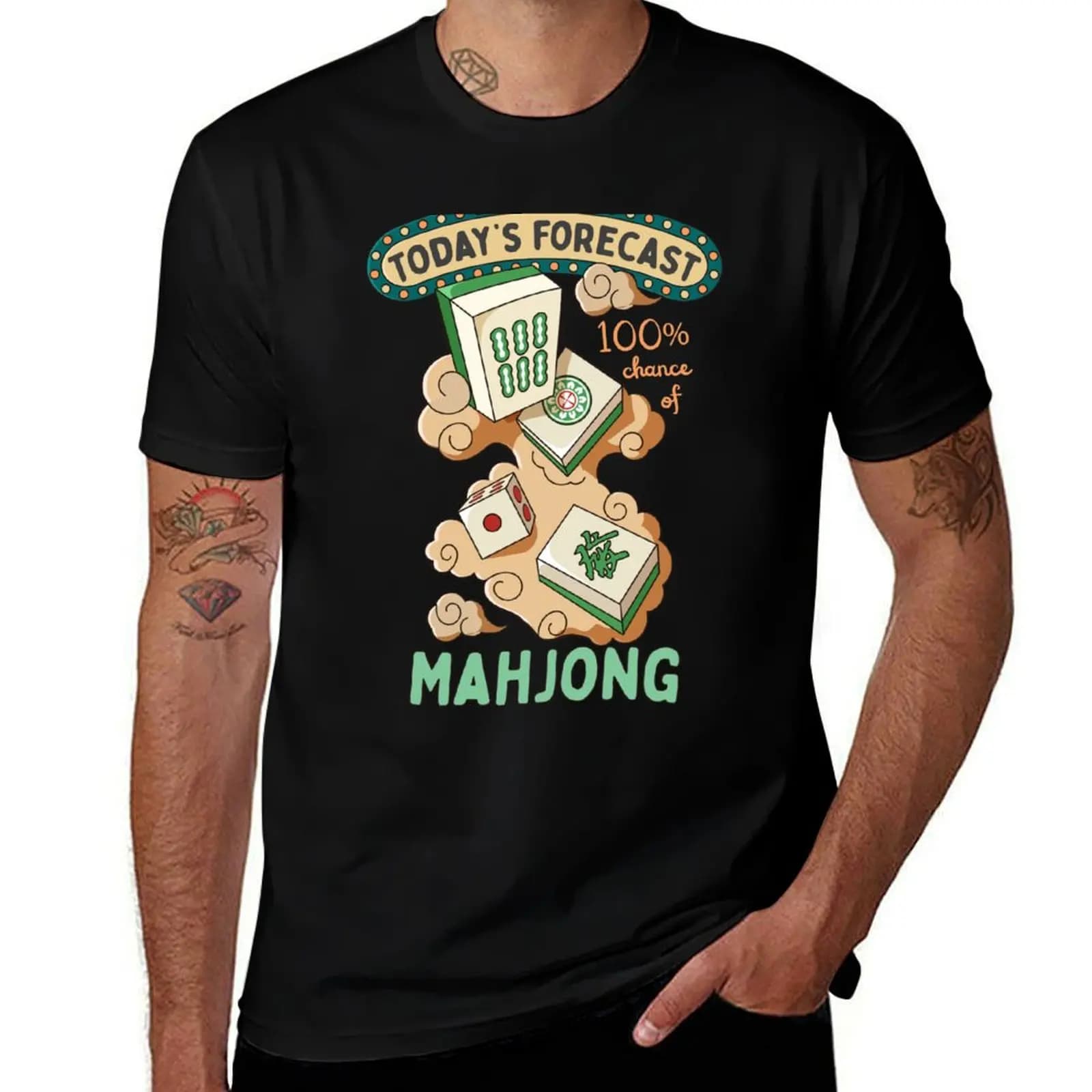 T-shirt con stampa Mahjong Tiles And Clouds Cartoon, t-shirt sportiva traspirante per uomo