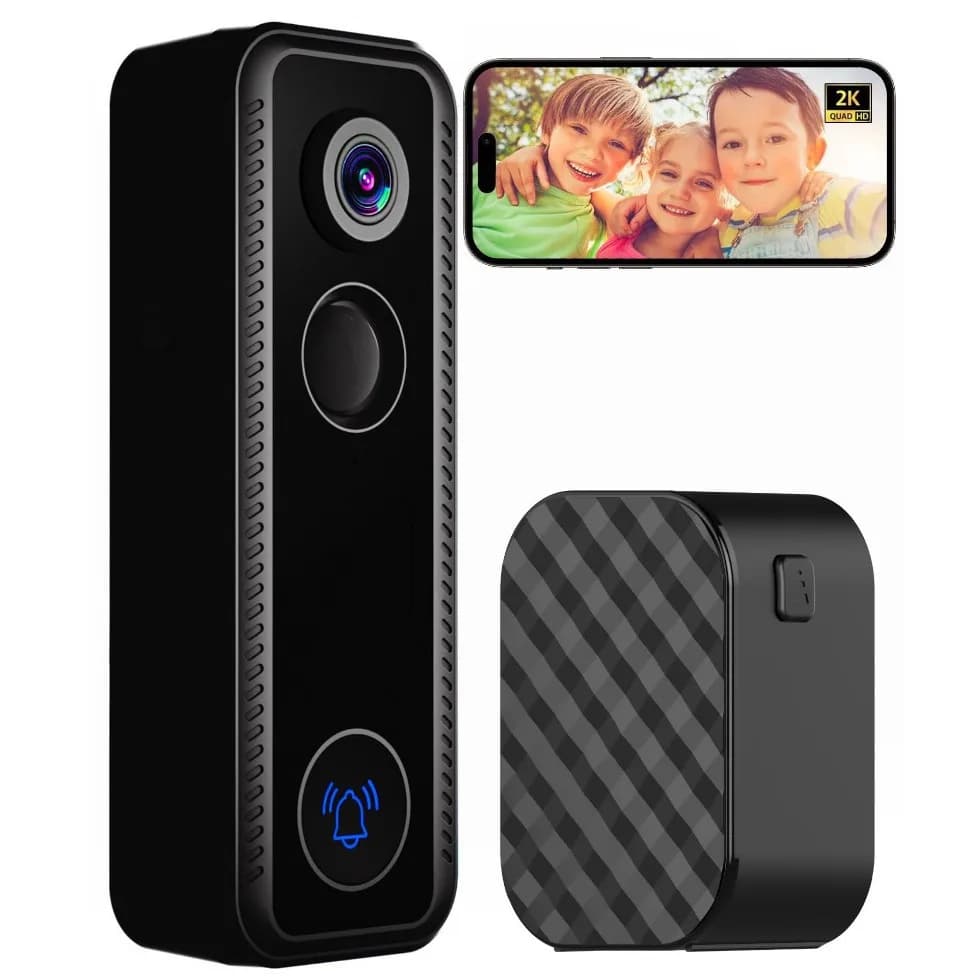 Campanello video wireless WiFi 2K Cmera-Visione notturna intelligente con rilevamento del movimento Rilevamento domestico Batteria 5200mAh TF