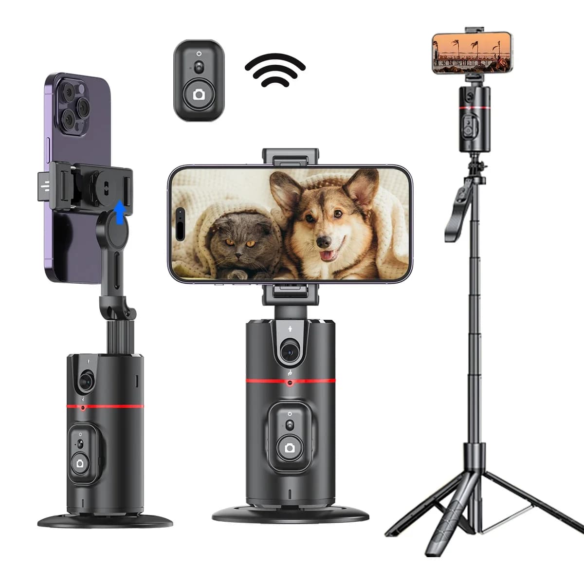 Selfieshow P02 Gimbal Rotazione a 360° AI Tracciamento automatico Stabilizzatore di tiro Clip per telefono staccabile Mini Selfie Stick PhoneHolder