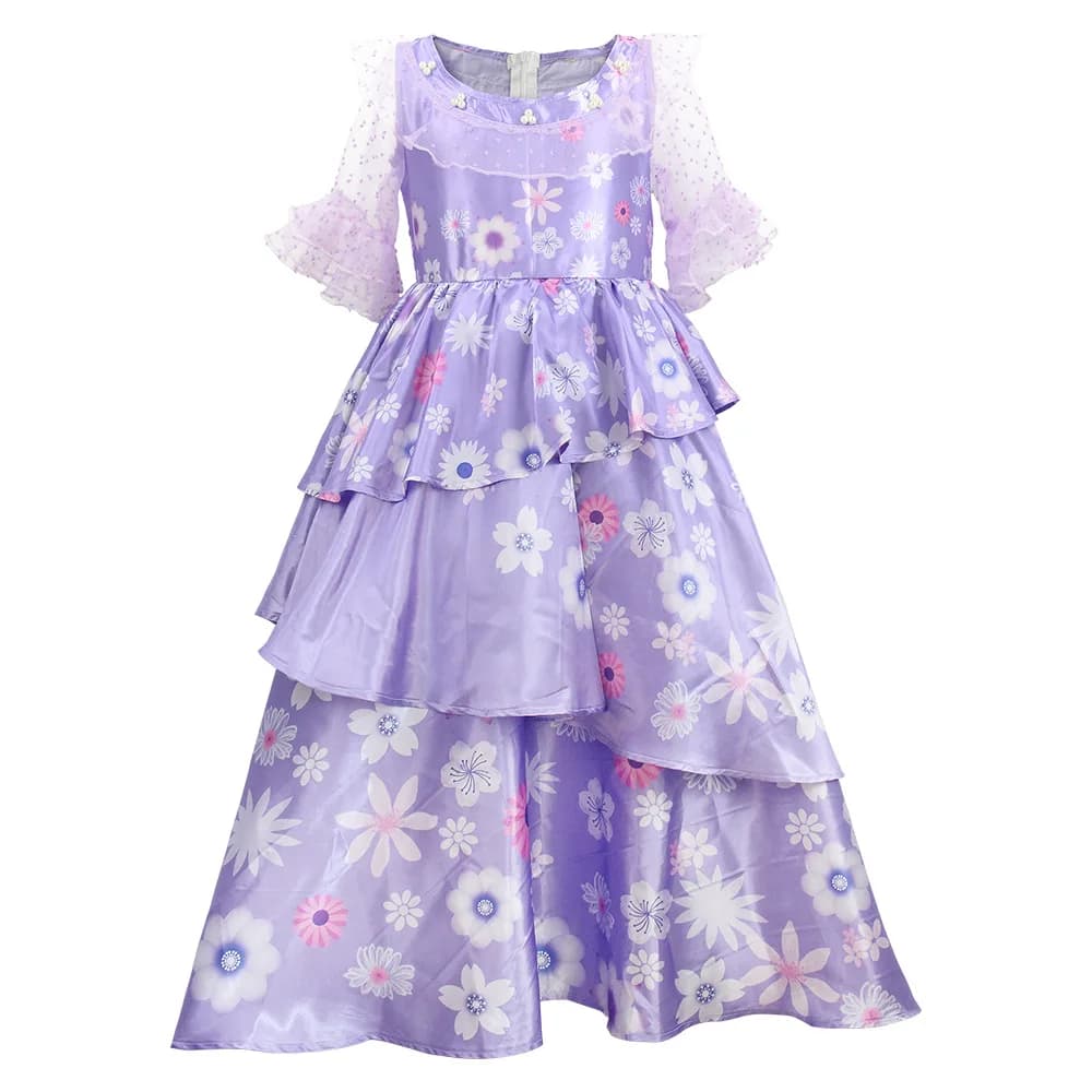 Isabela Encanto Cosplay Dress, Purple Floral Gown for Kids & Adults, Halloween Party Costume