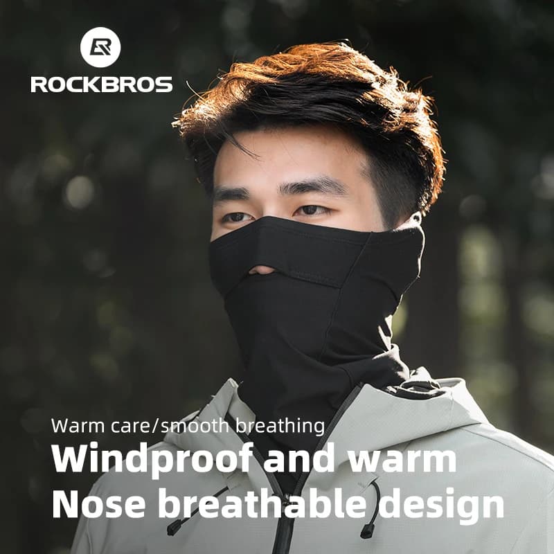 ROCKBROS Maschera da ciclismo invernale calda antivento Naso traspirante Sciarpe sportive da uomo con collo nero Attrezzatura sportiva per la corsa in bicicletta