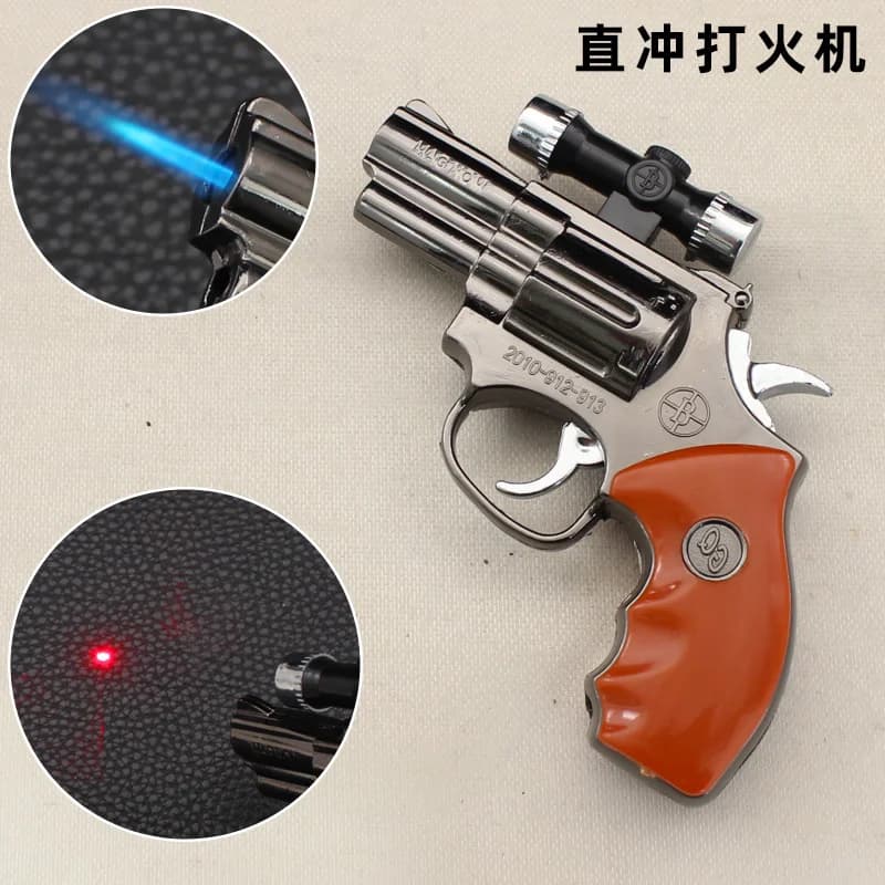 Newest Ignitor Revolver Lighter with Laser Light Metal Windproof Gas Toy Gun Open Flame Cigarette Lighters & Smoking Accessories