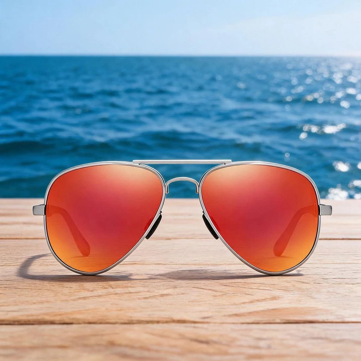 Classic Pilot Flame Red Mirrored Polarized Sunglasses with Enhanced Texture