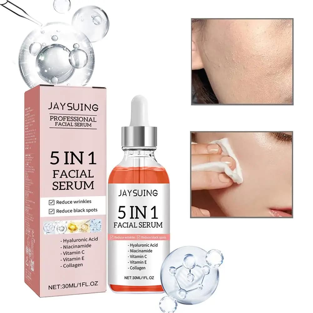 Siero viso 5 in 1 con acido ialuronico, niacinamide, vitamina C ed E, essenza di collagene, idratante, ringiovanente, illuminante per la cura della pelle