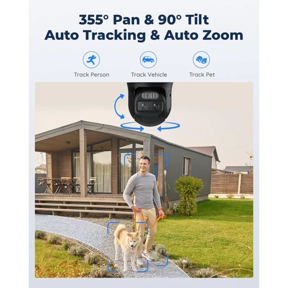 Telecamera di Sicurezza Esterna 4K PTZ con Tracciamento Automatico, Zoom Ibrido 6X, Visione Notturna a Colori 8MP, Avviso di Movimento, WiFi