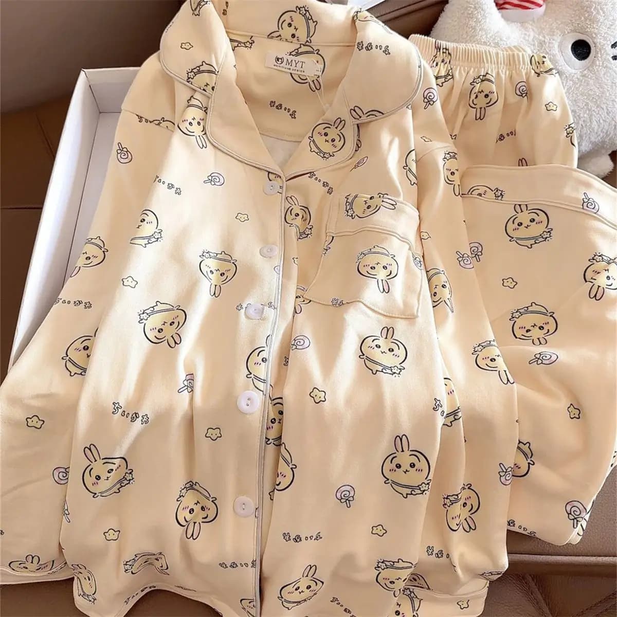 For Chiikawa Pajamas Set Women Autumn Winter Fleece Thickened Warm Kawaii Loungewear Home Sleepwear for Girls Students Gift