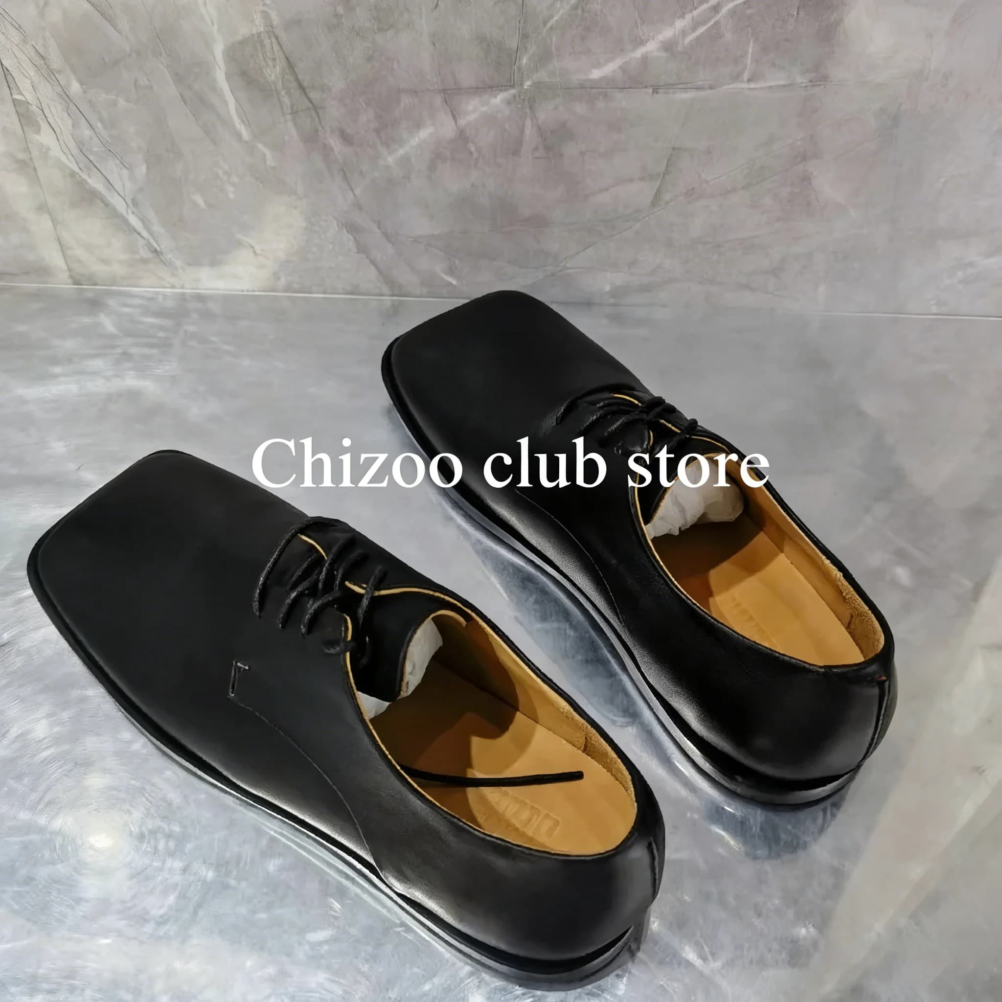 Mocassini in Pelle Nera con Punta Quadrata, Scarpe da Uomo in Pelle Bovina, Scarpe Oxford con Lacci, Calzature Maschili Comode per Ufficio e Casual