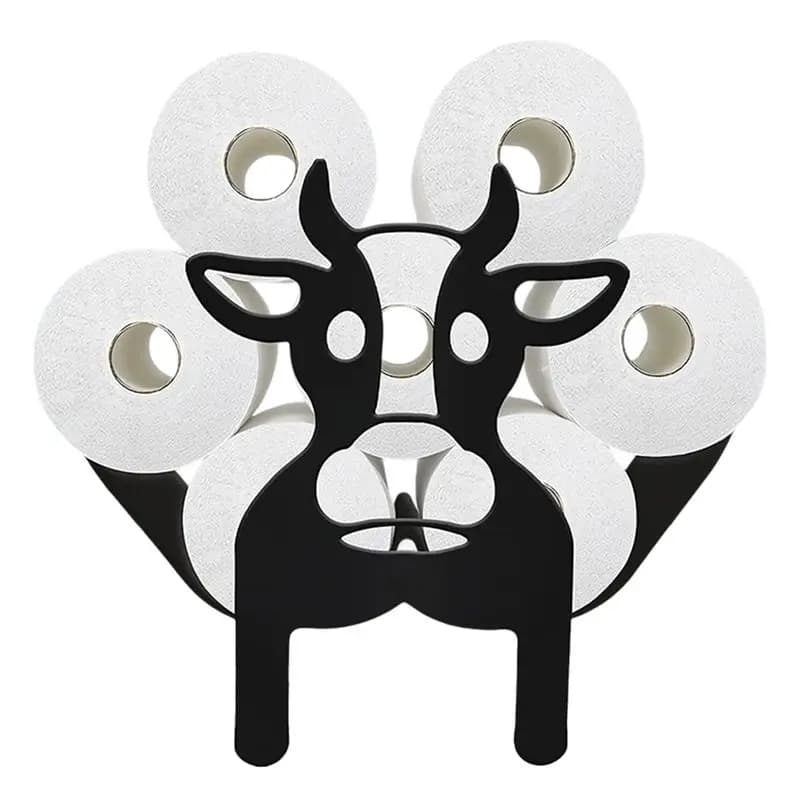Cow Toilet Paper Holder Stand For Extra 8 Rolls, Funny Decorative Free Standing Toilet Paper Storage, Farmhouse Bathroom-A57M