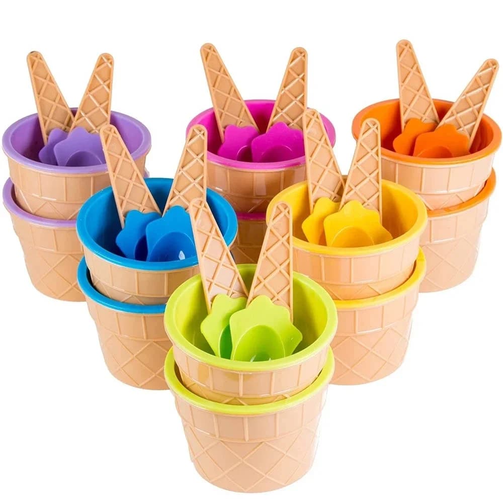 7 ciotole per gelato dai colori vivaci con cucchiai, set di piatti per gelato da dessert, per decorazioni regalo per bomboniere di gelato per feste di compleanno