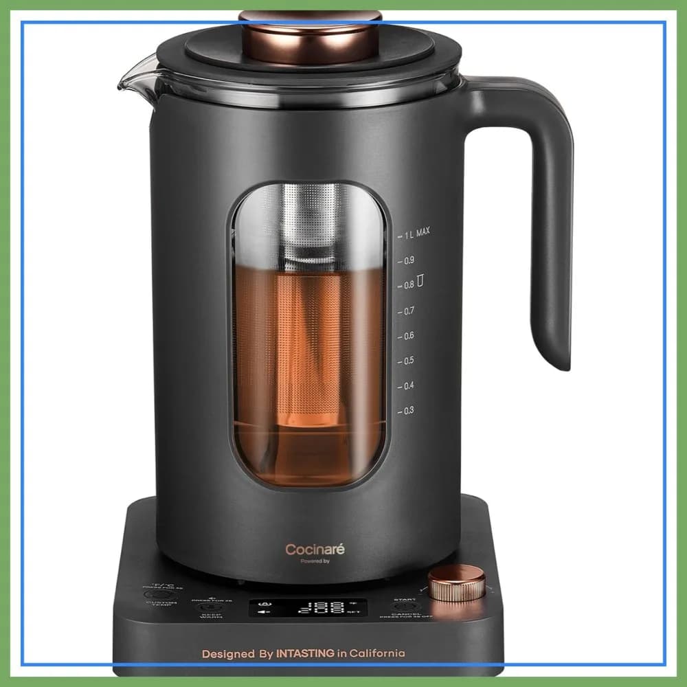 Bollitore elettrico, bollitore in vetro con infusore per il tè e controllo preciso della temperatura, riscaldamento rapido da 1200 W, senza BPA, facile da pulire, 1 litro