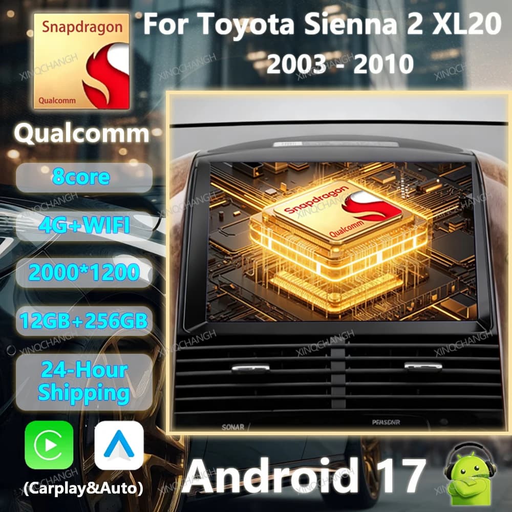 Android 17 Car Radio Carplay Auto For Toyota Sienna 2 XL20 2003 - 2010 Multimedia Stereo Video Player BT 2DIN 4G WIFI QLED GPS