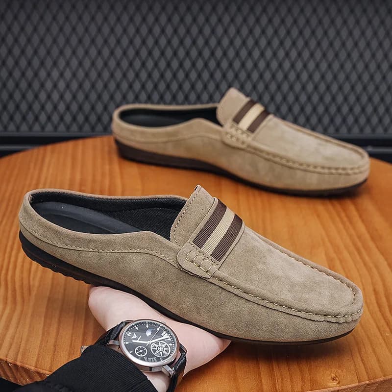 New Men Lazy Leisure Breathable Half Support Slippers Slip on Walking Moccasin Men's Mules Lightweight Suede Casual Shoes