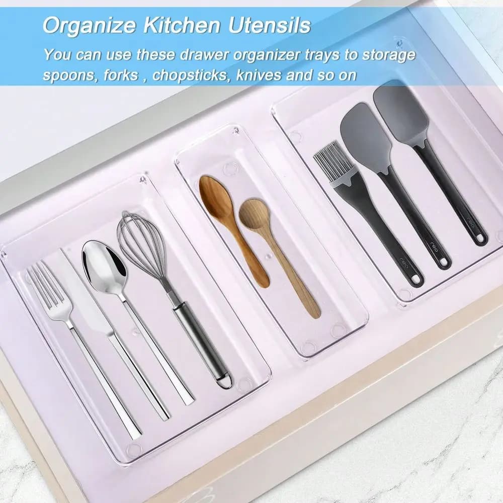 Set di organizer per cassetti in acrilico trasparente PCS, divisori per cassetti da scrivania e contenitori portaoggetti con 4 misure per trucchi, gioielli