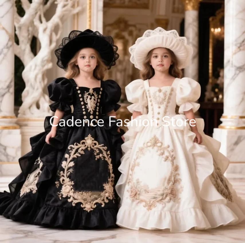 Vintage Rococo Ball Gown Black White Puff Sleeve Royal Princess Dress Girl Photoshoot Costume Pageant Dresses Customized