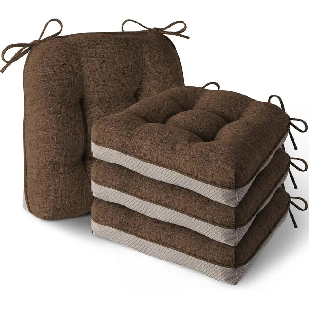 Set of 4 thick non-slip pillows for kitchen chairs with laces, 16 x 16 x 4 pillows for dining chairs