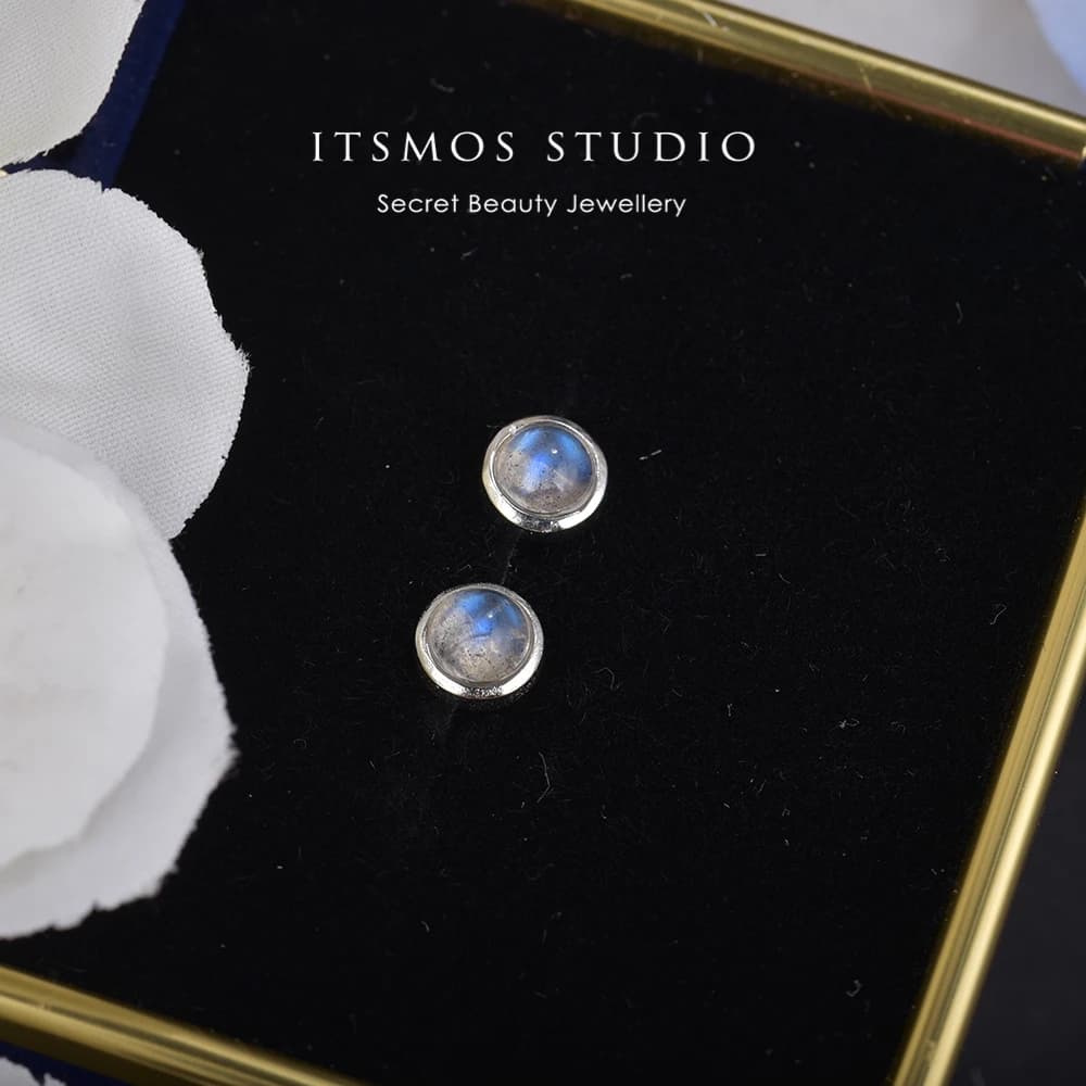 ITSMOS orecchini in pietra di luna orecchino Labradorite cielo blu adorabili orecchini rotondi naturali carini orecchini in argento semplici per le donne regalo