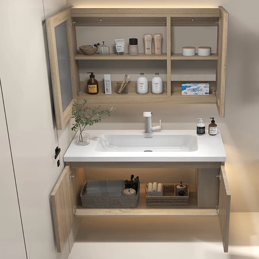 Lavabo da Bagno Moderno di Lusso per Hotel, Sospeso a Parete, con Specchio, Ecologico e Durevole - Vendita all'Ingrosso