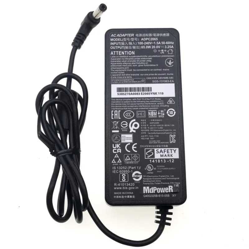Genuine 20V 3.25V 65W 5.5x2.5mm Adapter ADPC2065 Charger For AOC Monitor AG322FCX 315LM00019 E2272PWUT/BS U2879VF Power Supply