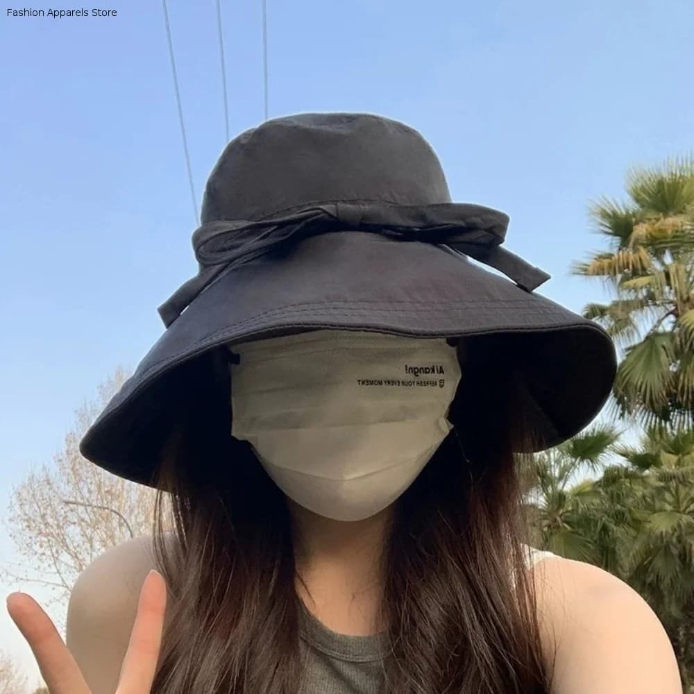 Cappello da Pescatore alla Moda Tinta Unita con Protezione Solare, Traspirante, Regolabile, Pieghevole, Stile Coreano, a Tesa Larga, per la Pesca