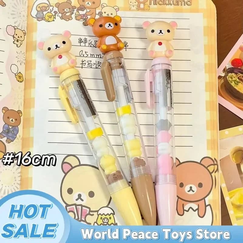 Penna Gel Kawaii Rilakkuma Bear Sister, Penna a Pressione Nera da 0,5 mm, Cartone Animato Carino, Forniture per Studenti, Cancelleria, Regali all'Ingrosso