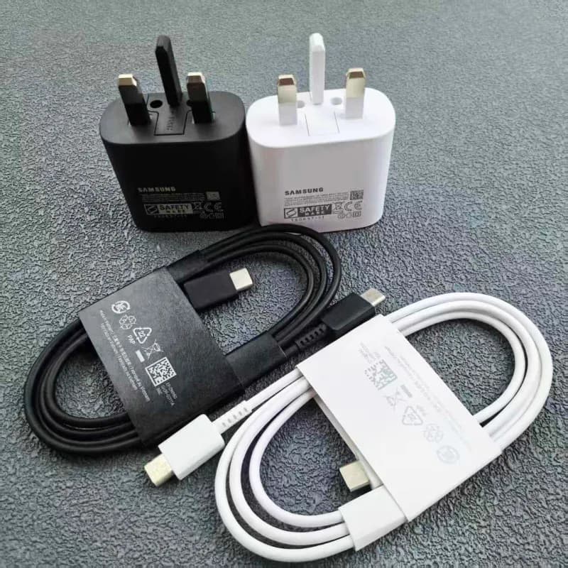 Samsung 25W UK PD USB Charger C Super Fast Charging Adapter for Galaxy Z Flip Fold 7 6 S24 S25 Ultra M53 M52 +1/1.8M Type C Cable